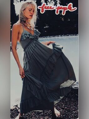 NEW Free People Beach Santa Luz Ruffle Maxi Dress XS dark gray
